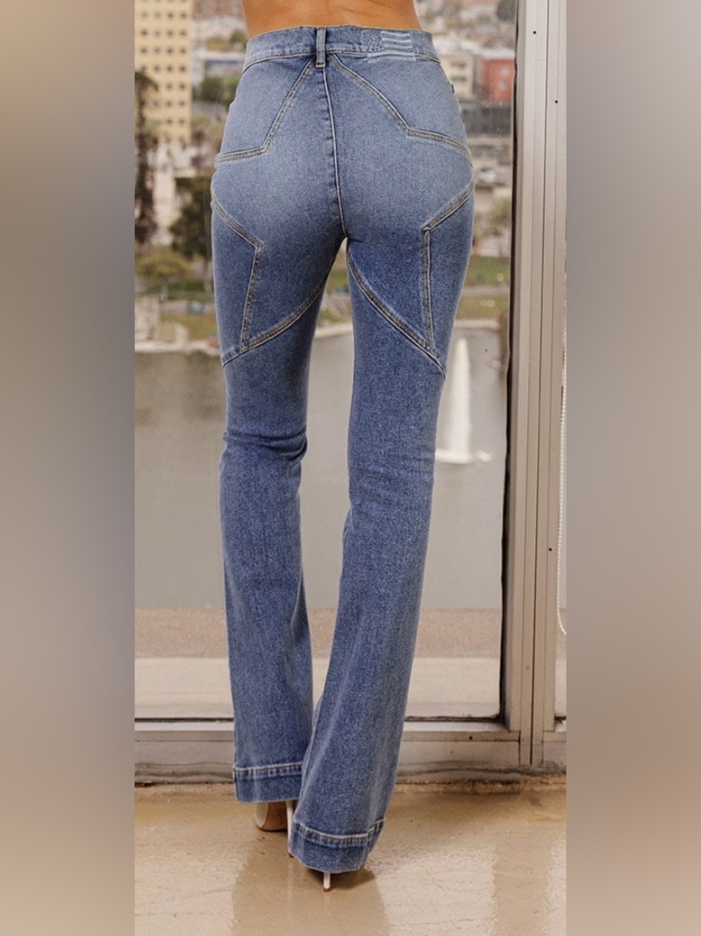 REVICE Denim Star Panel High Rise Flare Jeans Size 26